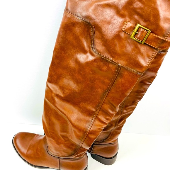 Over-the-knee boots chestnut brown faux leather. - Picture 5 of 7